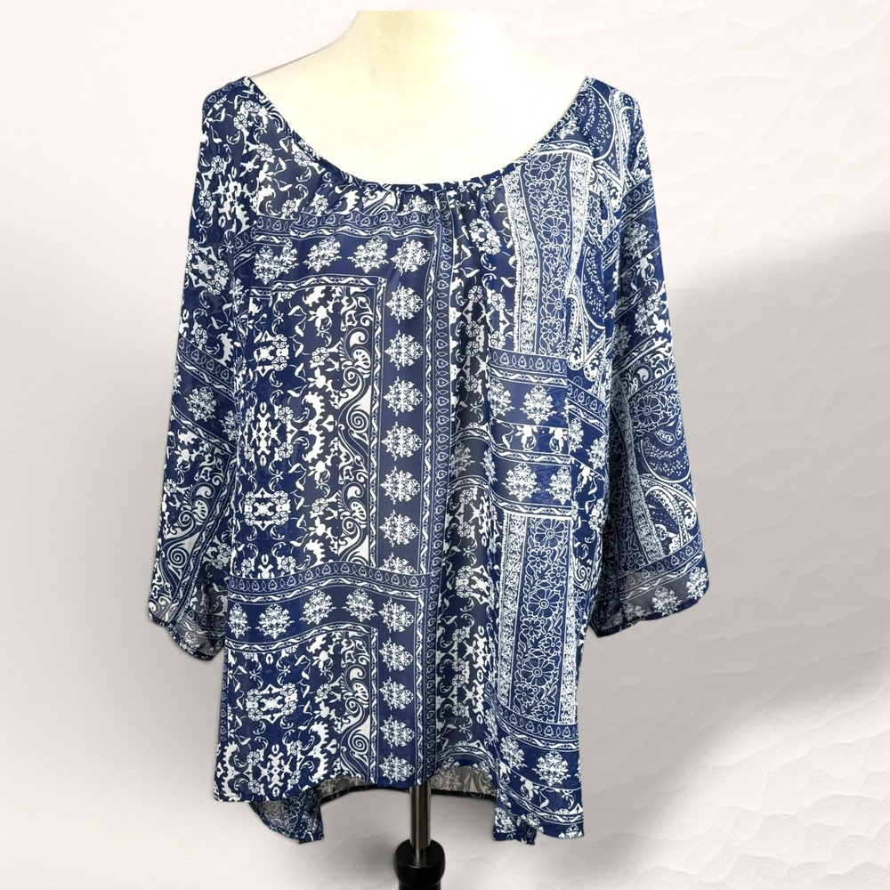 NWT NAIF Tunic Blouse Womens 2X Blue Boho Paisley‎ Patchwork
